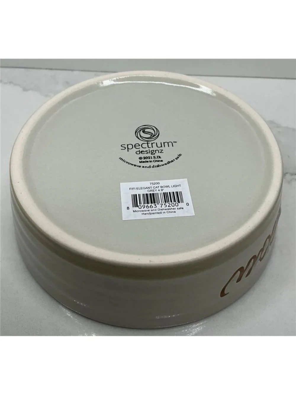 Spectrum Designz Cat Dish Ceramic Pet Bowl Tan Meow Paw Fifi Elegant 4.9” New